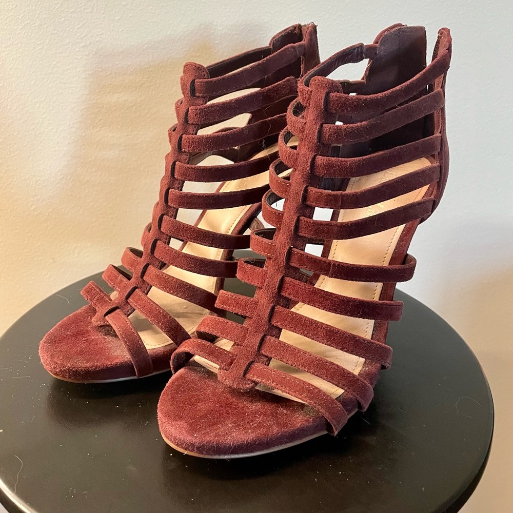 Essex Lane Strappy Heels in Burgundy, size 7.5